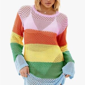 Colorful Striped Knit Sweater Dress